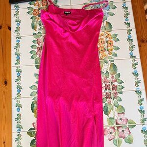 Express Satin Cowl Neck Midi Slip Dress, Magenta
